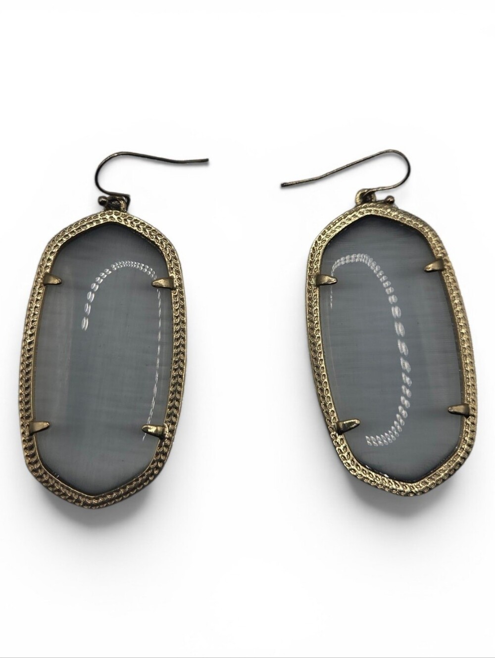 Kendra Scott Inspired Gray Cat's Eye Oval Drop Earrings – Gold Tone